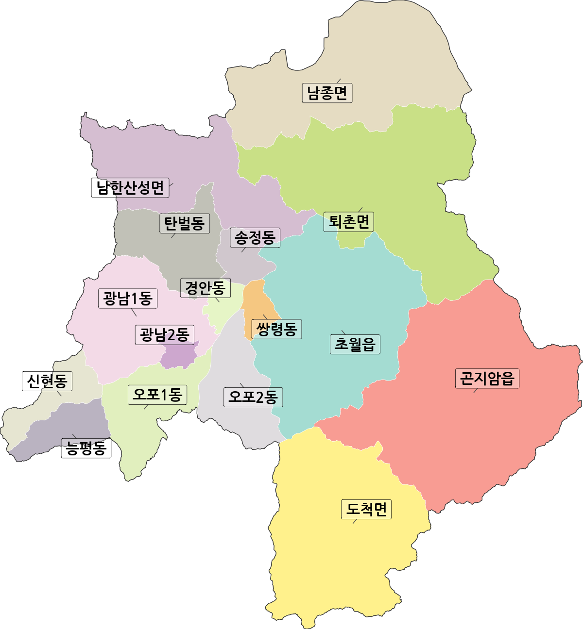 경기도 광주시 행정동 행정구역 경계 지도