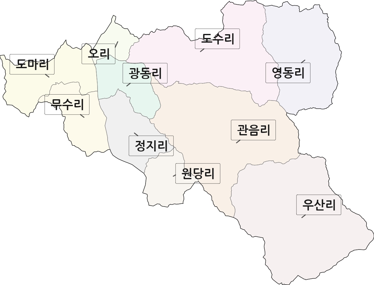 경기도 광주시 퇴촌면 법정동 리 구분 행정구역 경계 지도