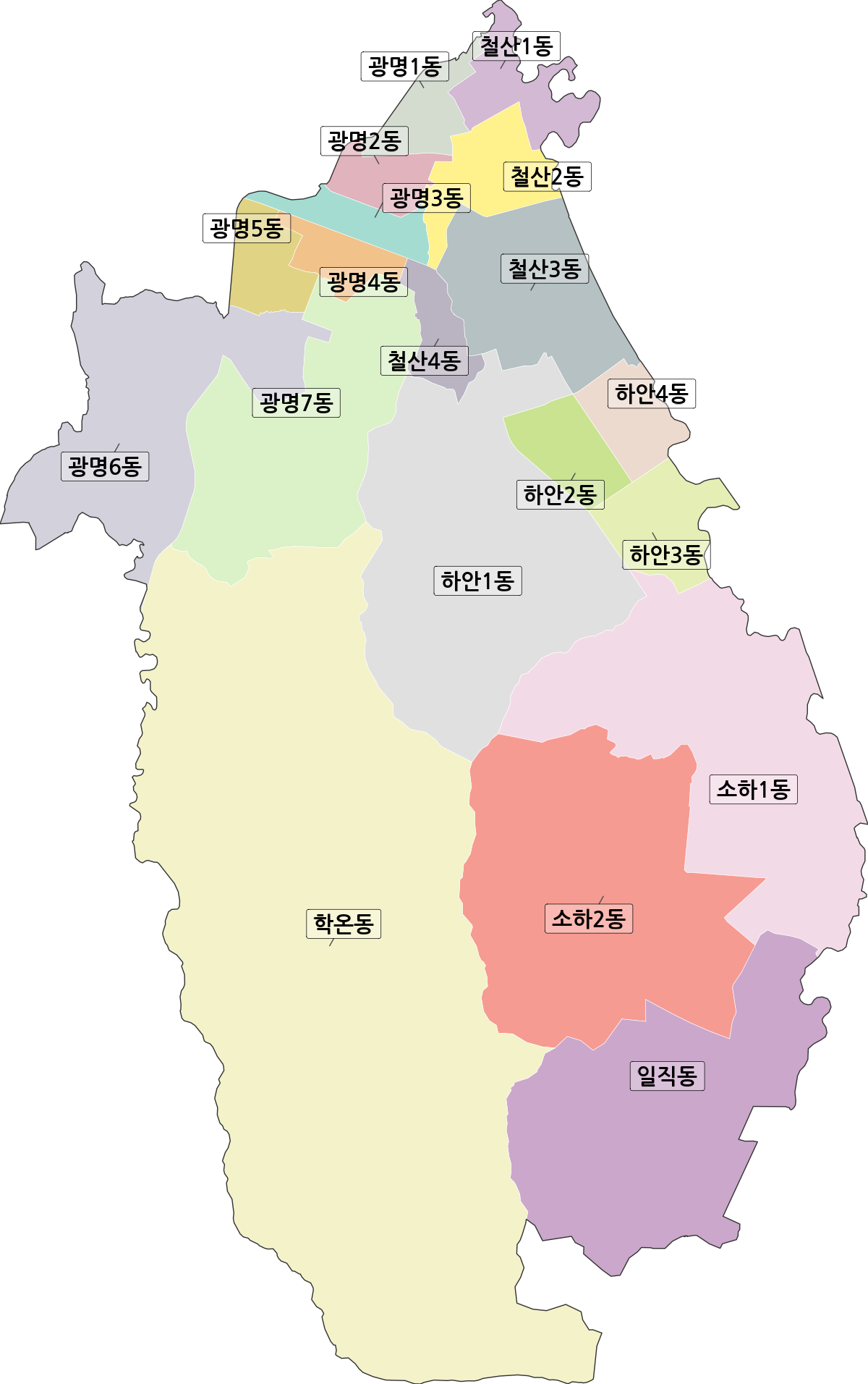 경기도 광명시 행정동 행정구역 경계 지도