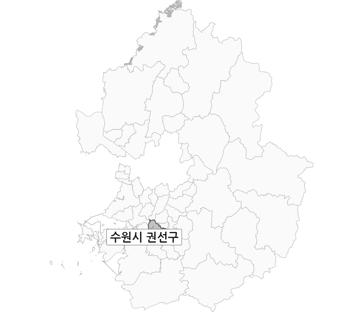 경기도 범위 내 수원시 권선구 행정구역 경계 지도