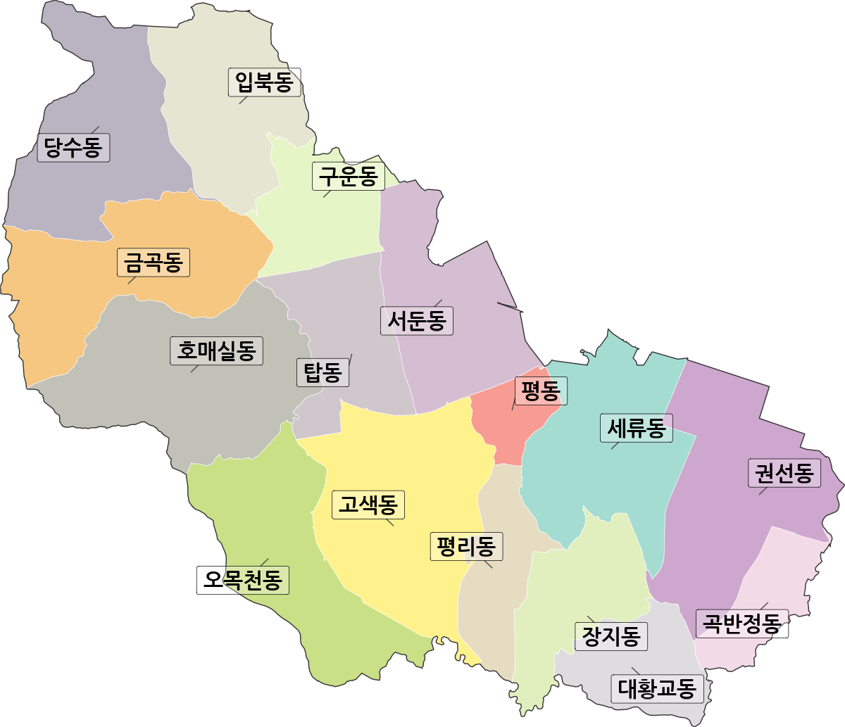 경기도 수원시 권선구 법정동 행정구역 경계 지도