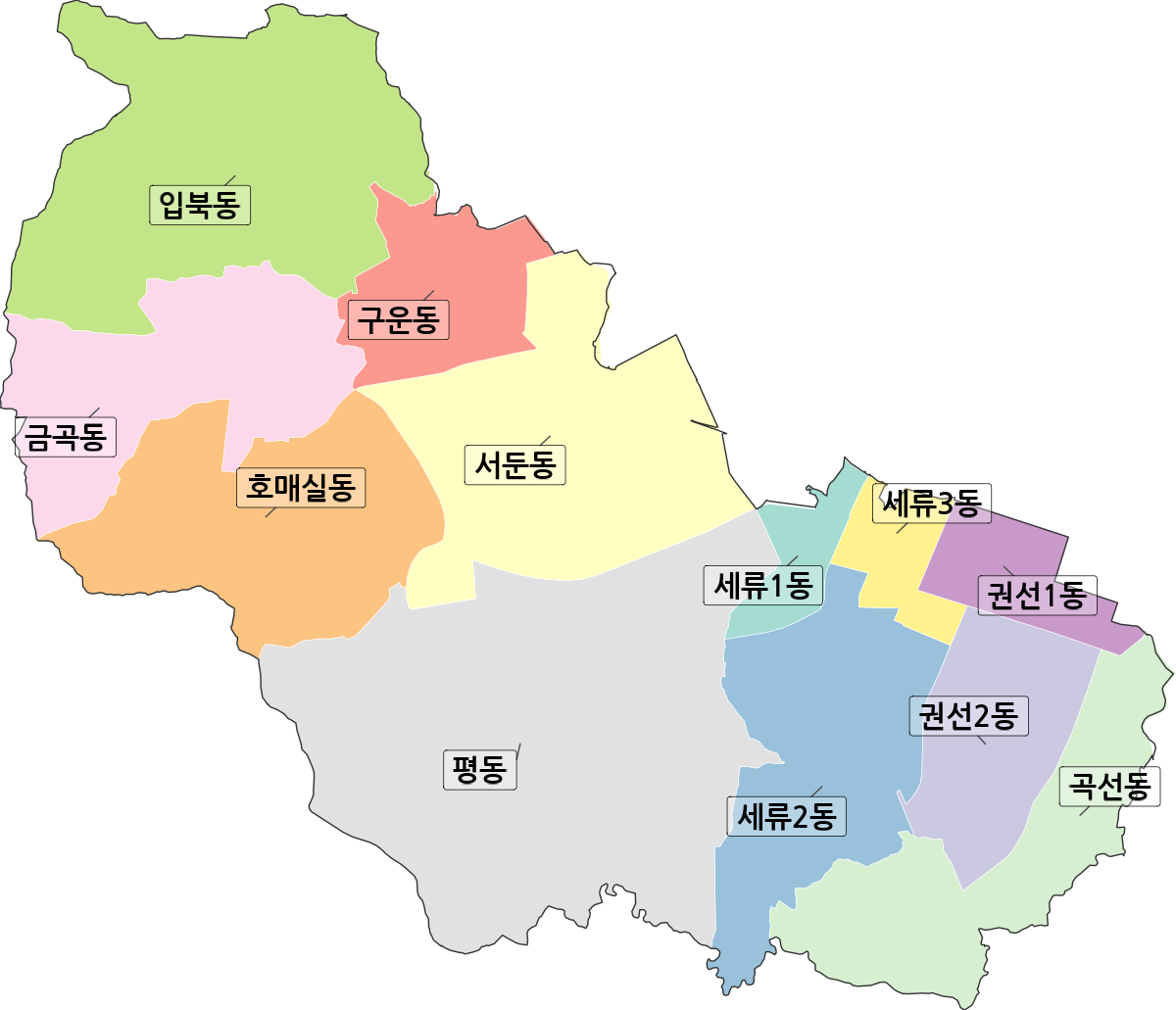 경기도 수원시 권선구 행정동 행정구역 경계 지도