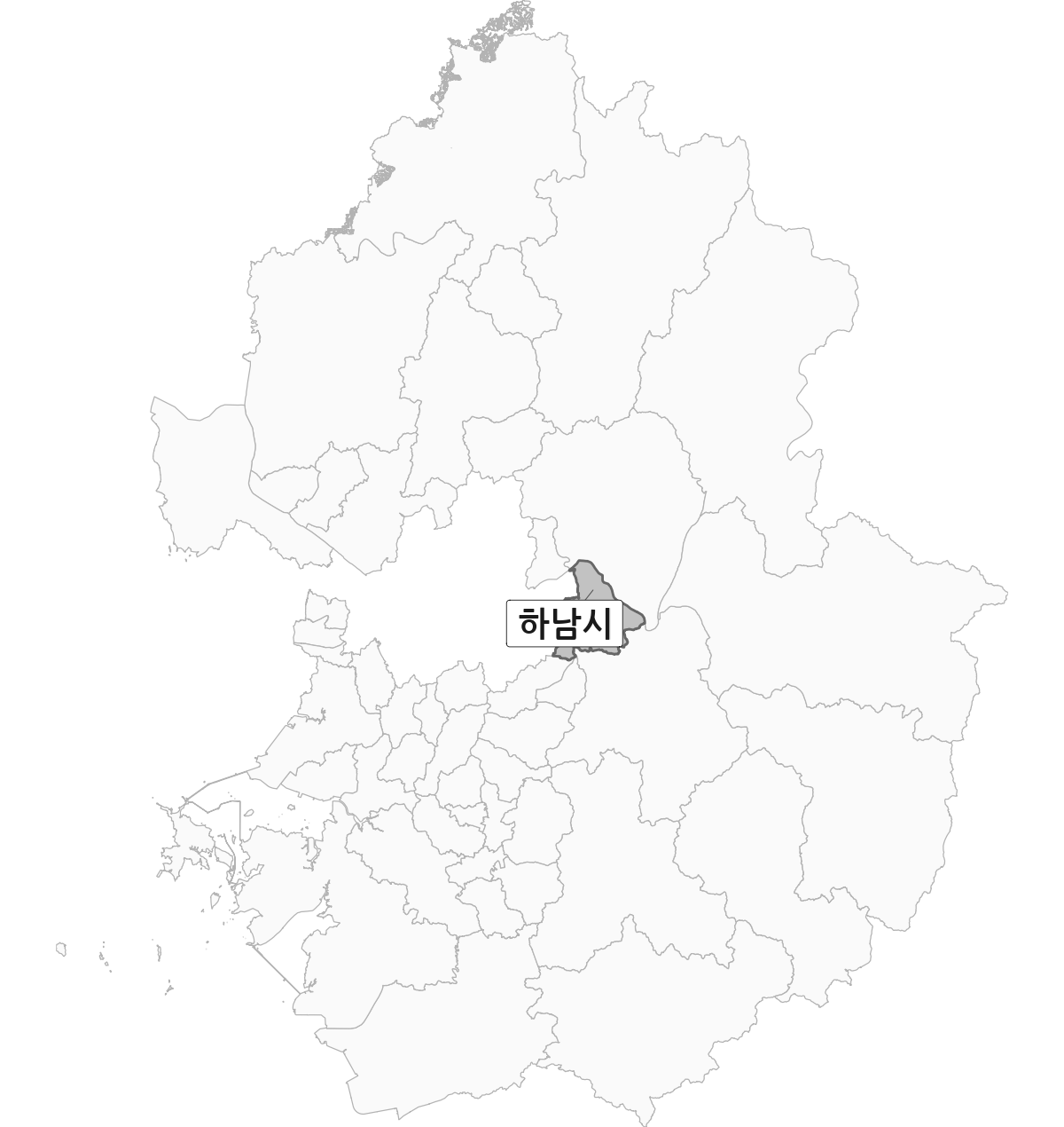 경기도 범위 내 하남시 행정구역 경계 지도