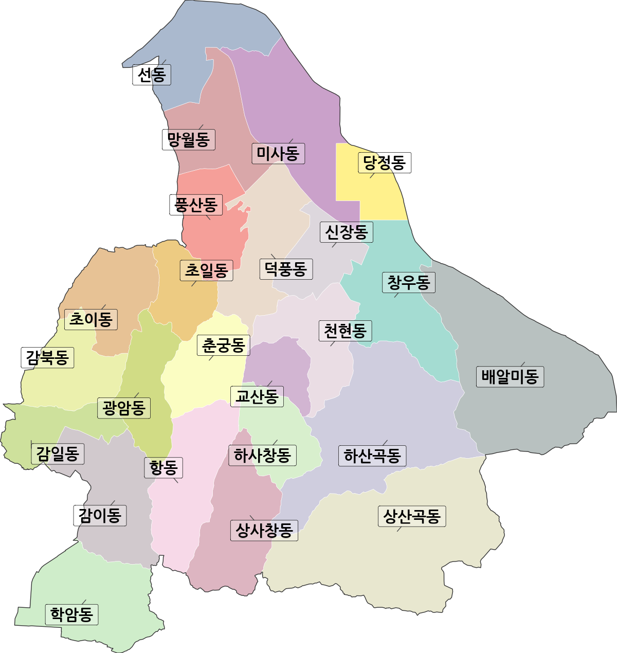 경기도 하남시 법정동 행정구역 경계 지도