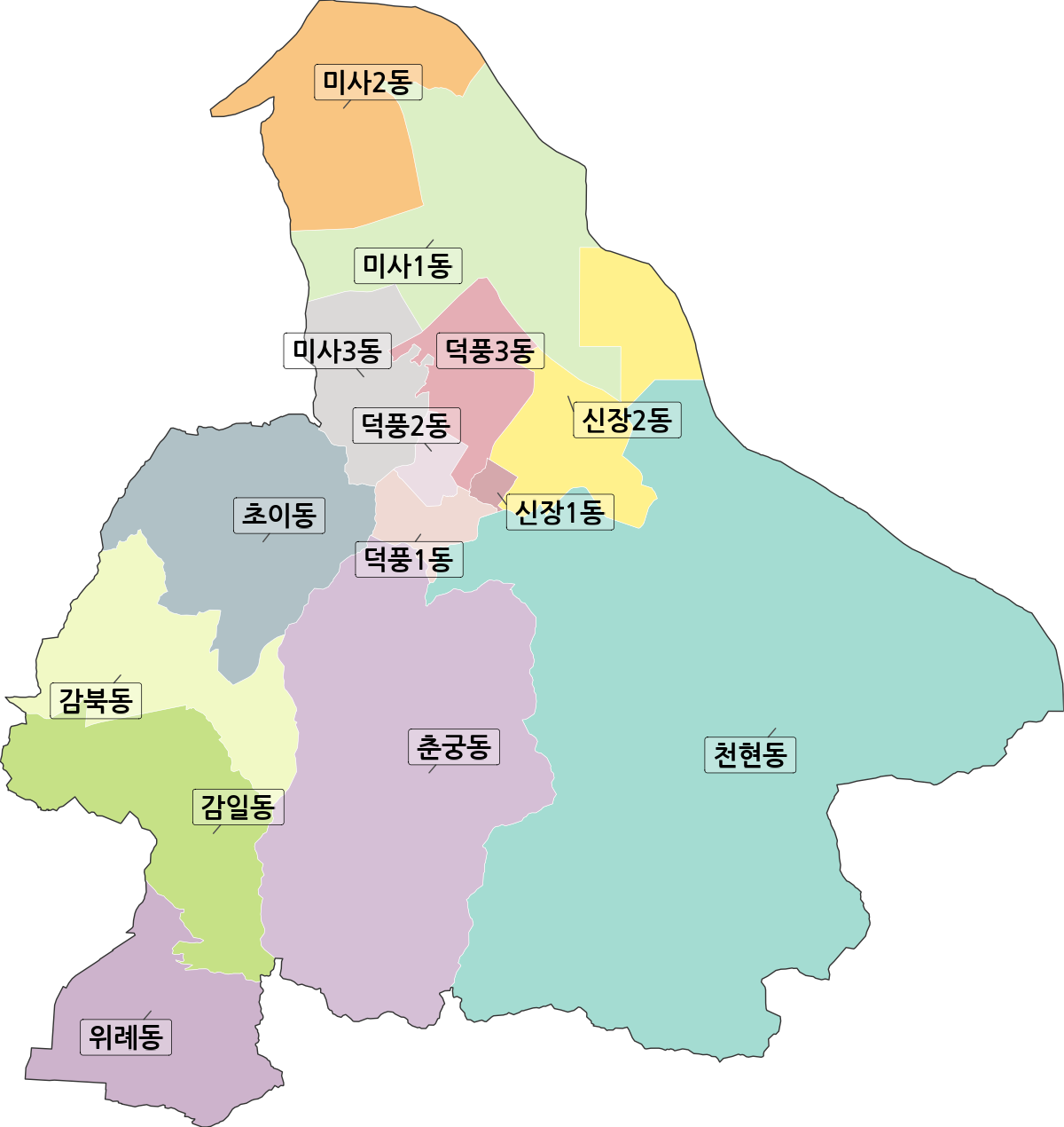 경기도 하남시 행정동 행정구역 경계 지도