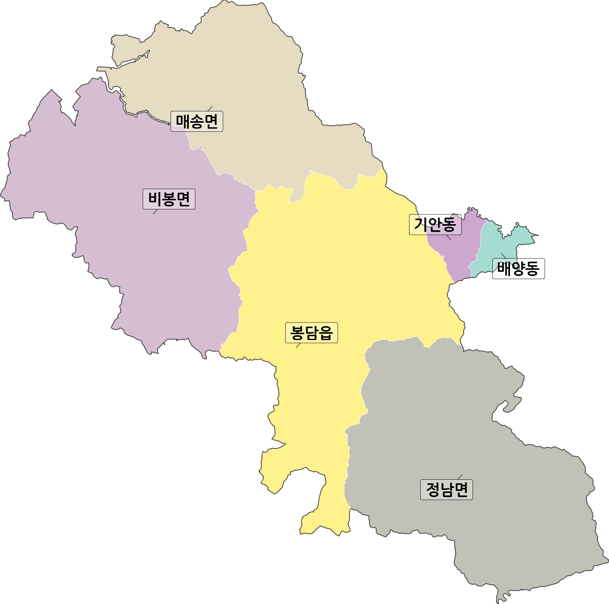 경기도 화성시 효행구 법정동 행정구역 경계 지도