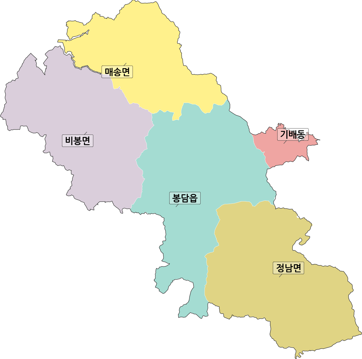 경기도 화성시 효행구 행정동 행정구역 경계 지도