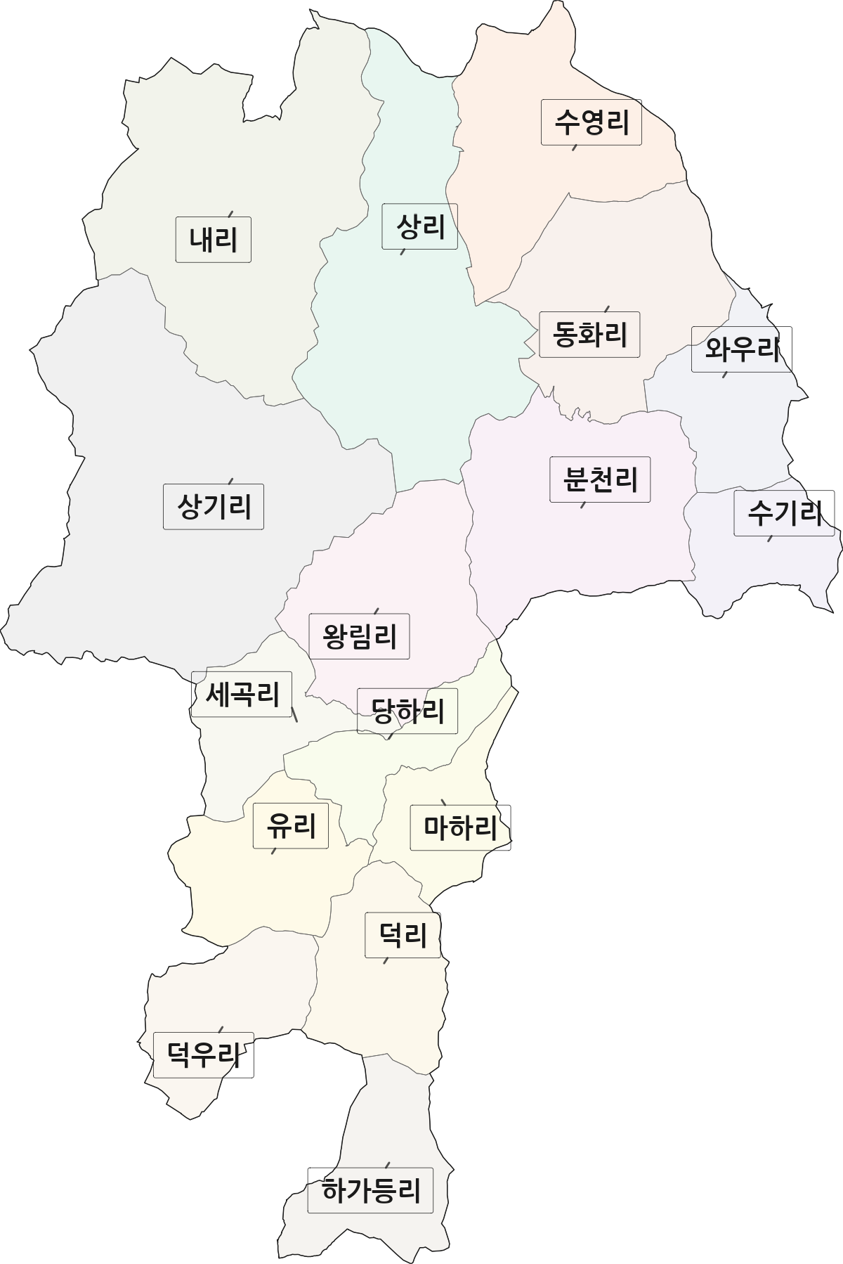 경기도 화성시 효행구 봉담읍 법정동 리 구분 행정구역 경계 지도