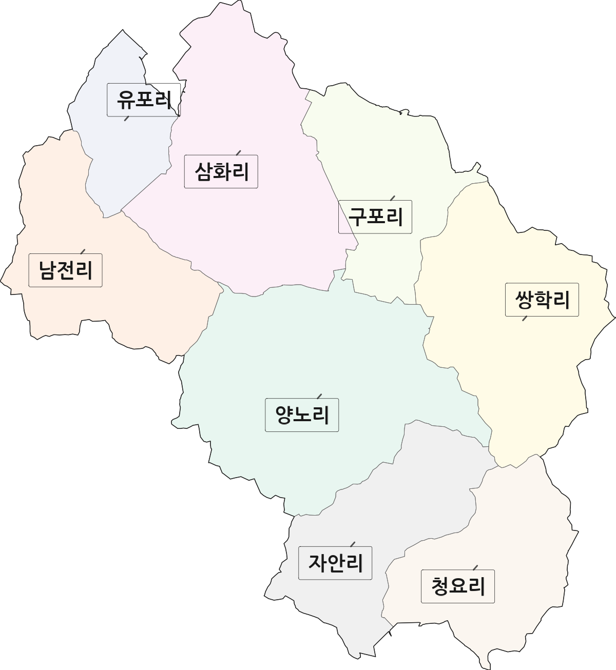 경기도 화성시 효행구 비봉면 법정동 리 구분 행정구역 경계 지도