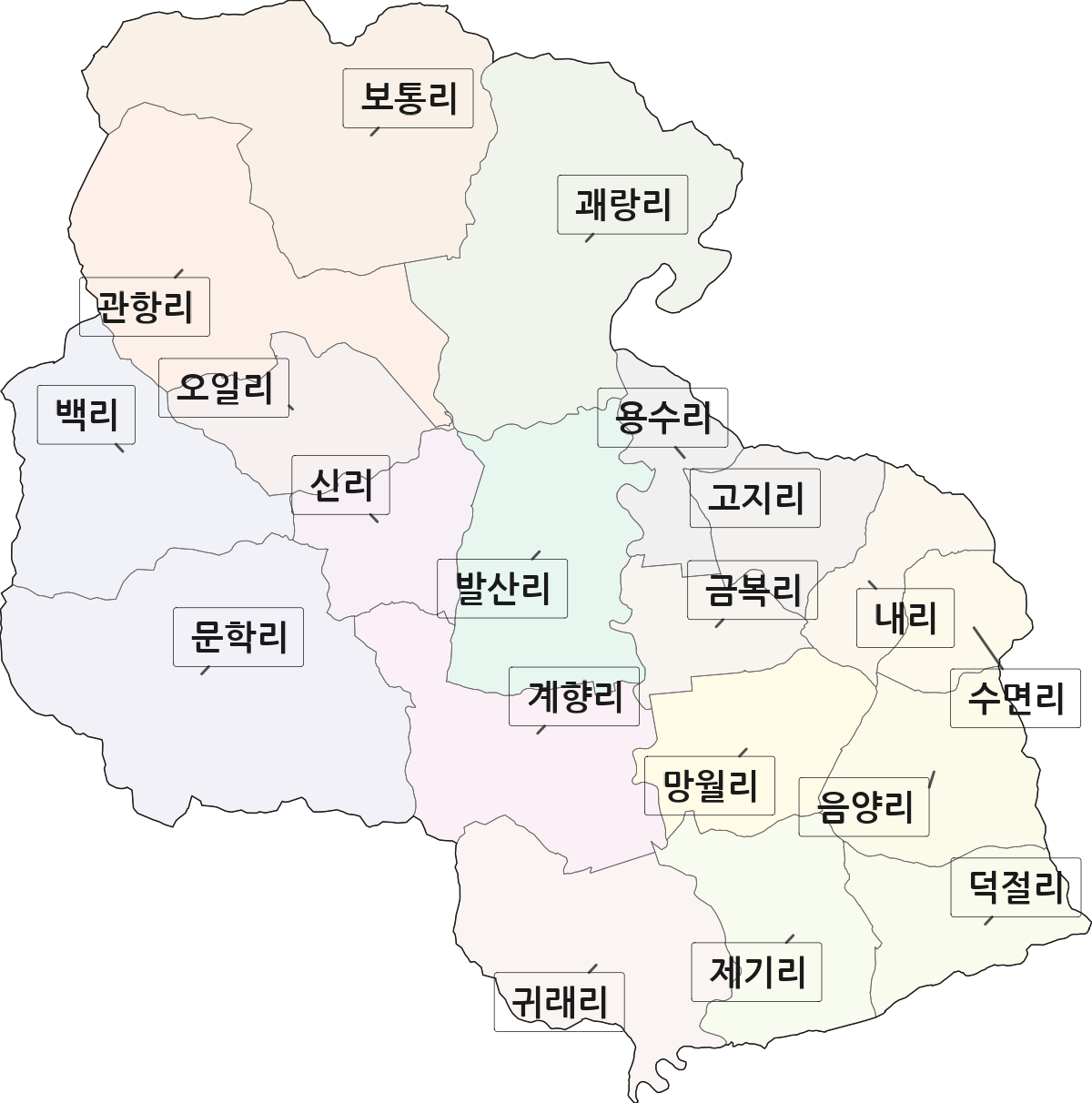 경기도 화성시 효행구 정남면 법정동 리 구분 행정구역 경계 지도