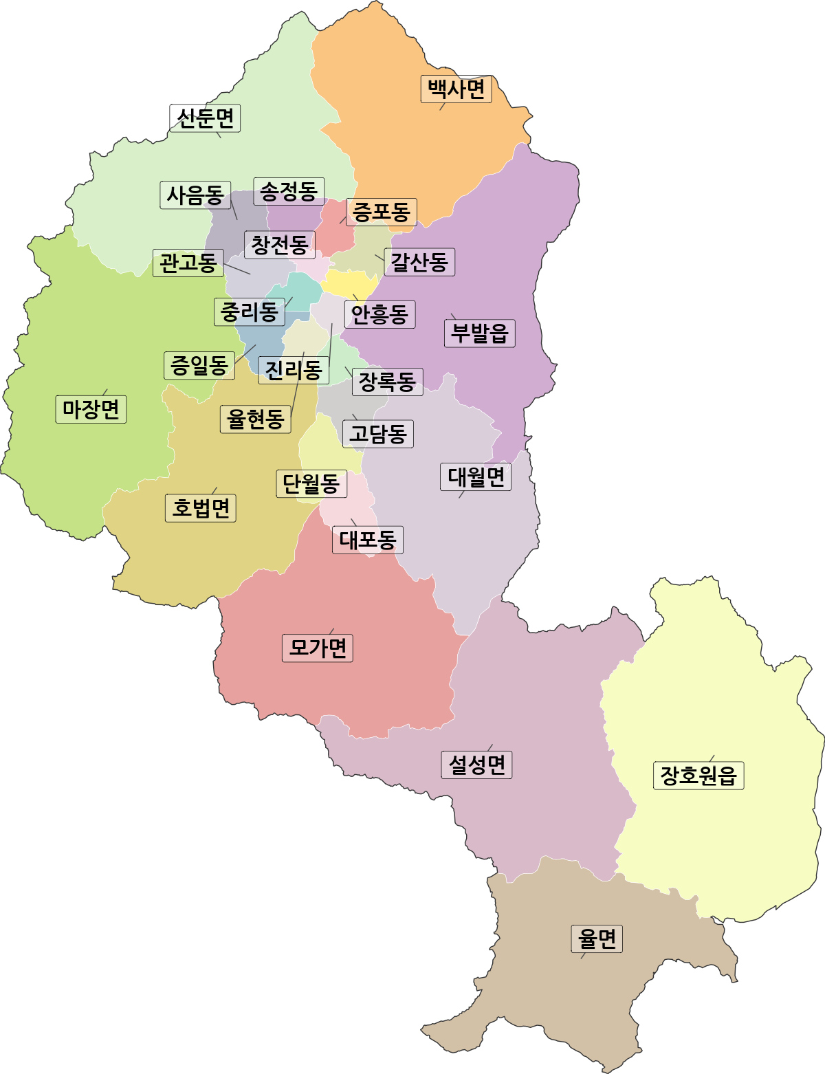 경기도 이천시 법정동 행정구역 경계 지도