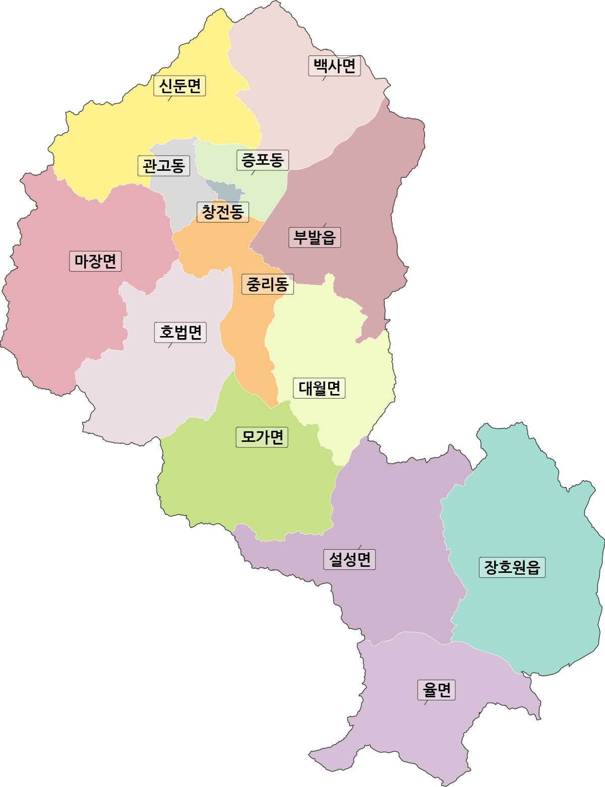 경기도 이천시 행정동 행정구역 경계 지도