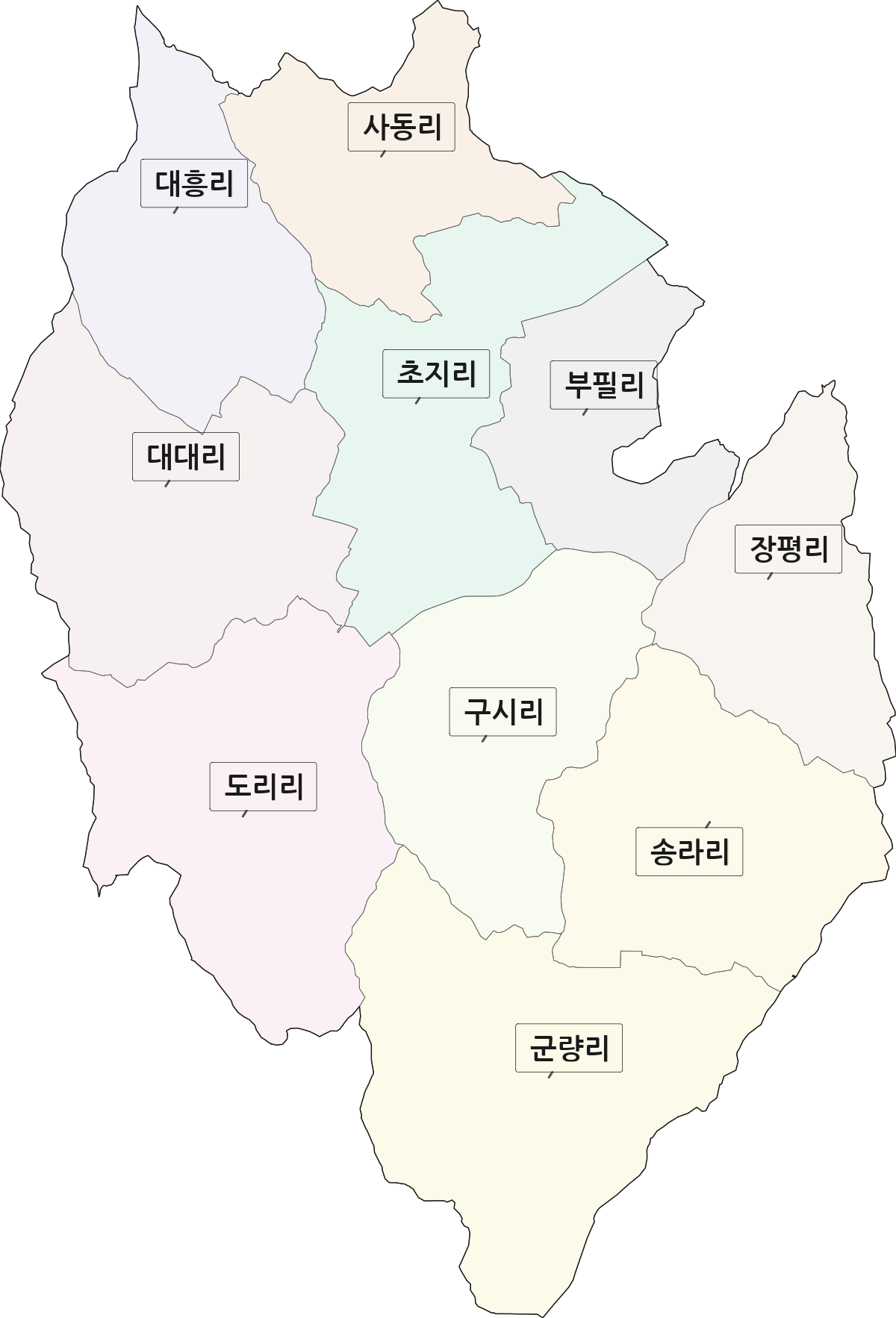 경기도 이천시 대월면 법정동 리 구분 행정구역 경계 지도