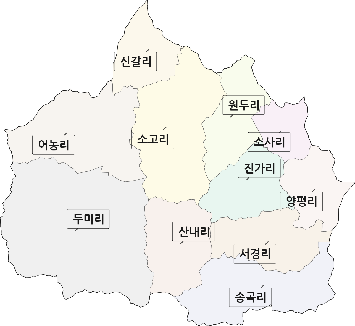 경기도 이천시 모가면 법정동 리 구분 행정구역 경계 지도