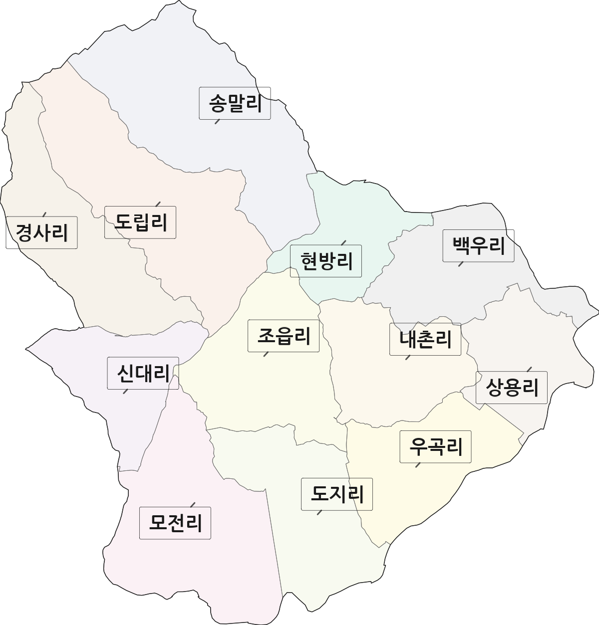 경기도 이천시 백사면 법정동 리 구분 행정구역 경계 지도