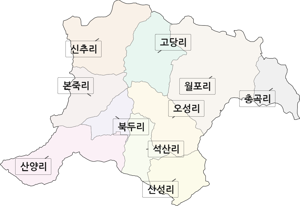 경기도 이천시 율면 법정동 리 구분 행정구역 경계 지도