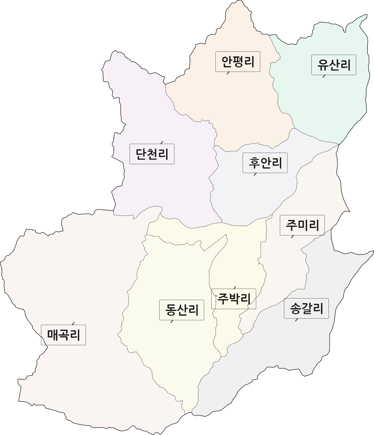 경기도 이천시 호법면 법정동 리 구분 행정구역 경계 지도
