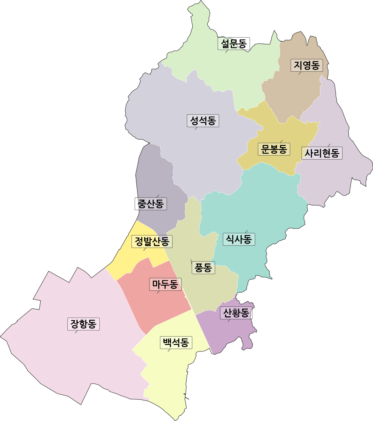 경기도 고양시 일산동구 법정동 행정구역 경계 지도