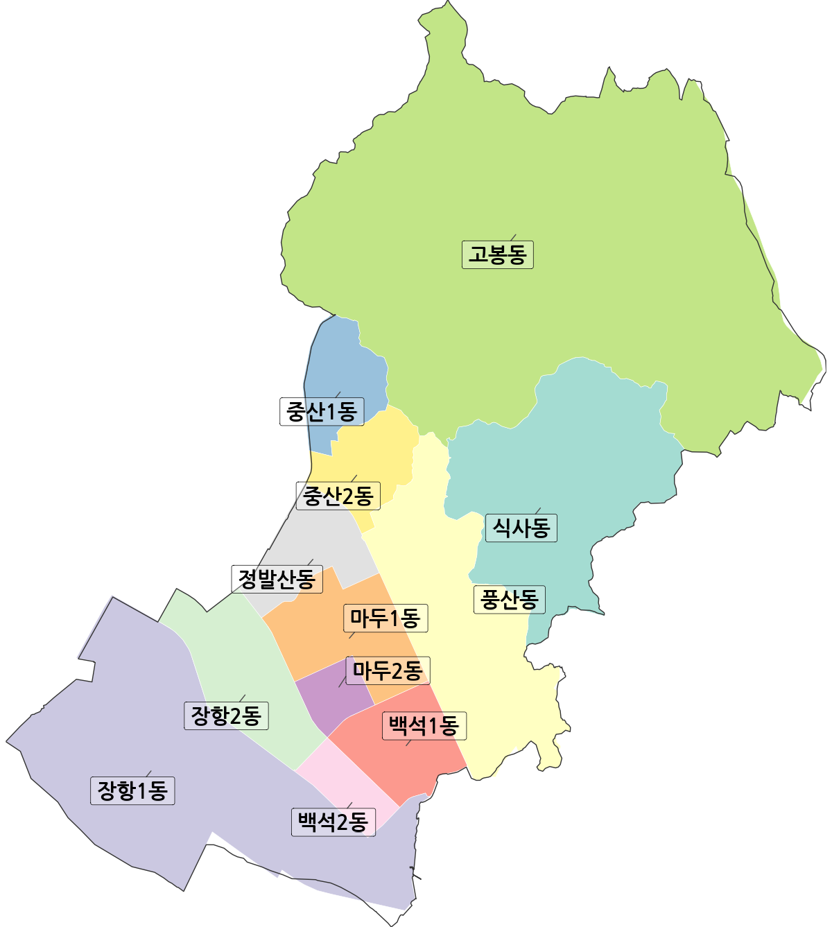 경기도 고양시 일산동구 행정동 행정구역 경계 지도