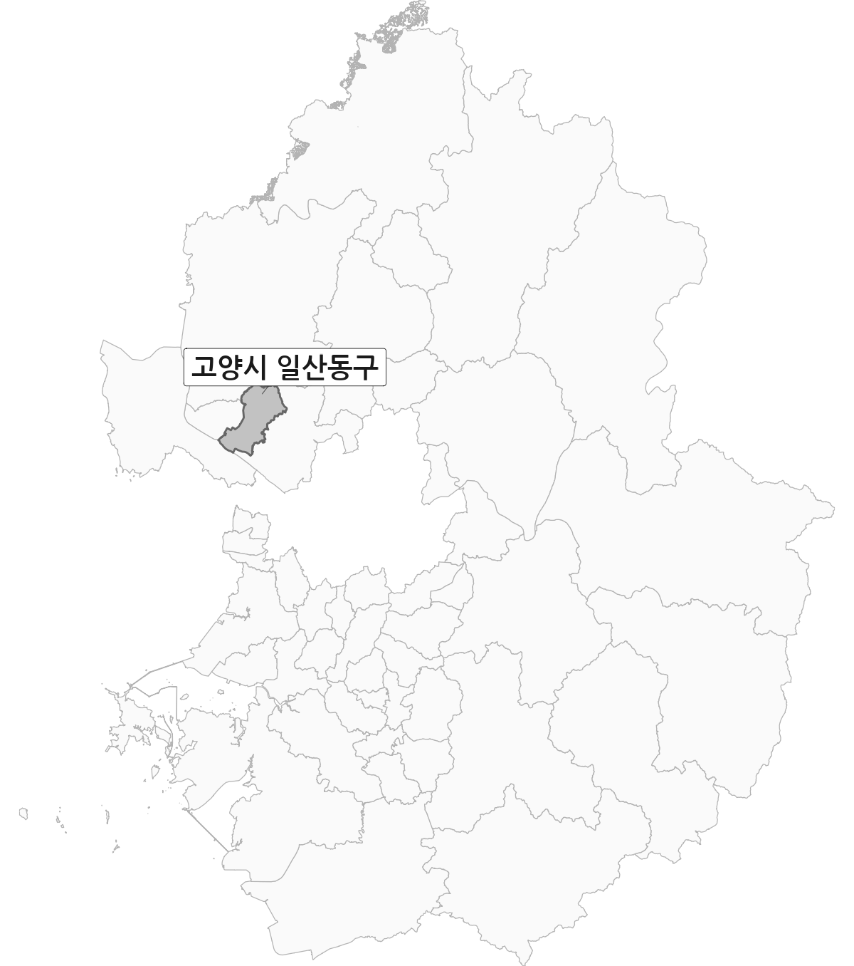 경기도 범위 내 고양시 일산동구 행정구역 경계 지도