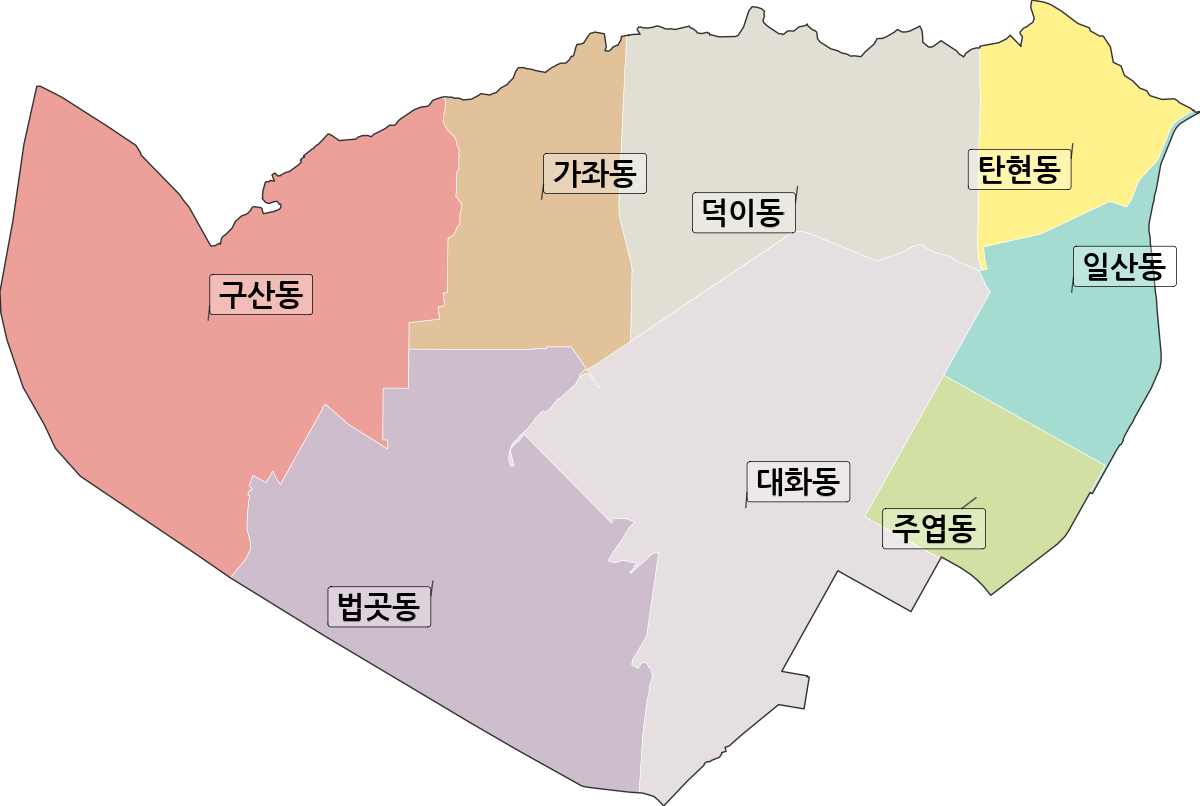 경기도 고양시 일산서구 법정동 행정구역 경계 지도