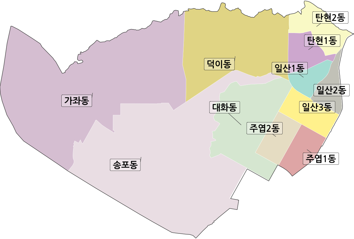 경기도 고양시 일산서구 행정동 행정구역 경계 지도