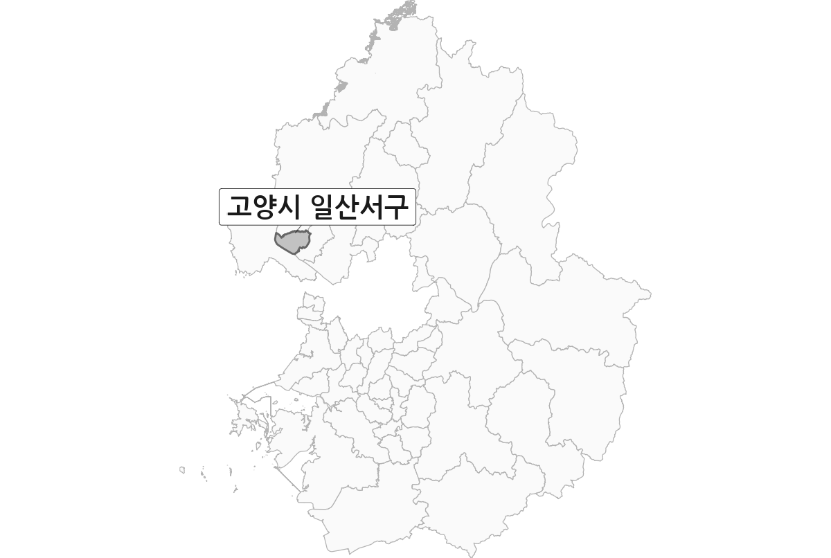 경기도 범위 내 고양시 일산서구 행정구역 경계 지도