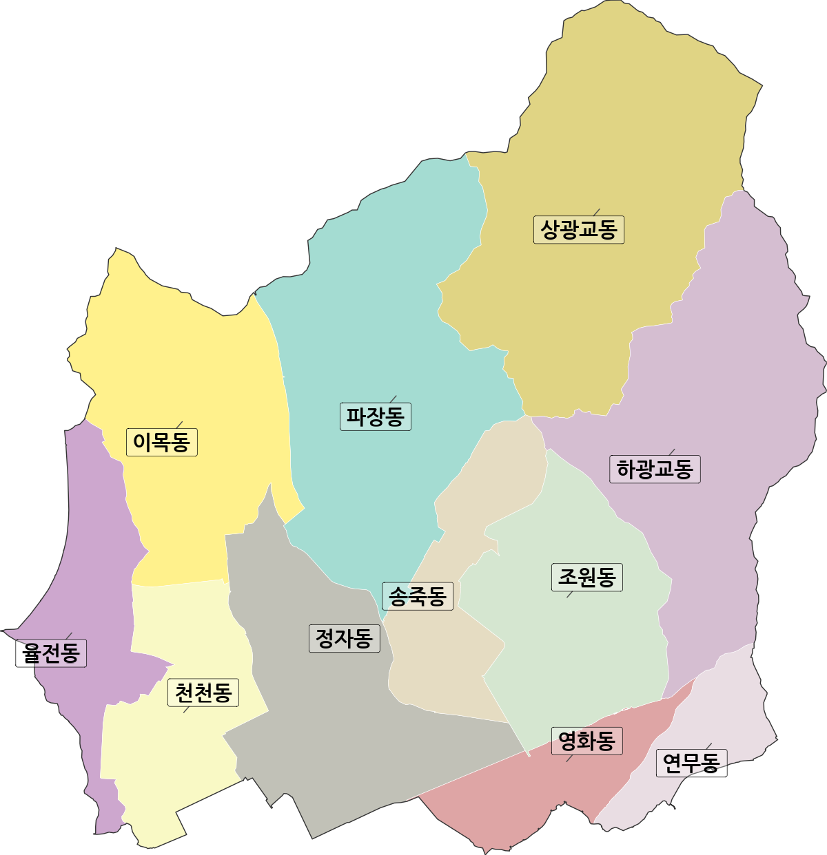 경기도 수원시 장안구 법정동 행정구역 경계 지도