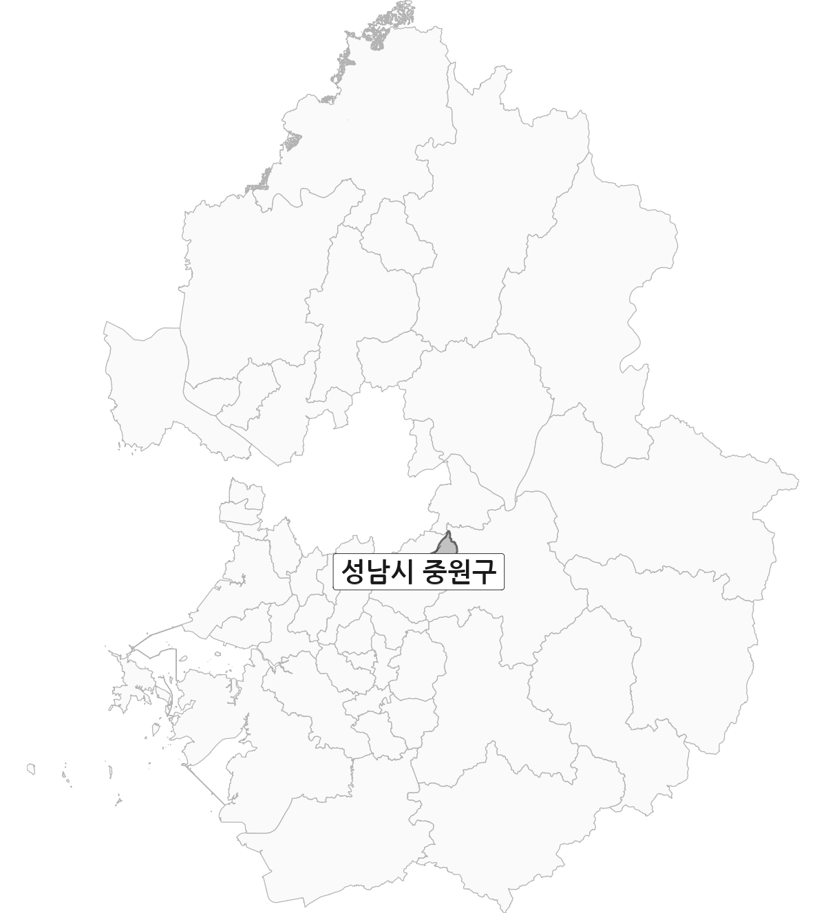 경기도 범위 내 성남시 중원구 행정구역 경계 지도