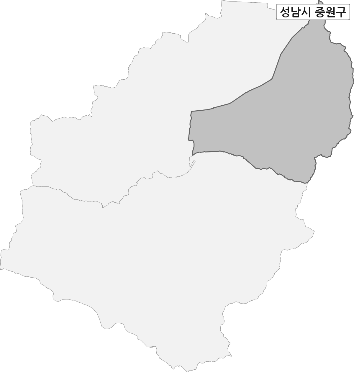 경기도 성남시 범위 내 중원구 행정구역 경계 지도