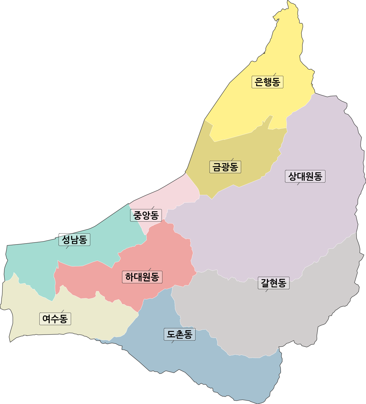 경기도 성남시 중원구 법정동 행정구역 경계 지도