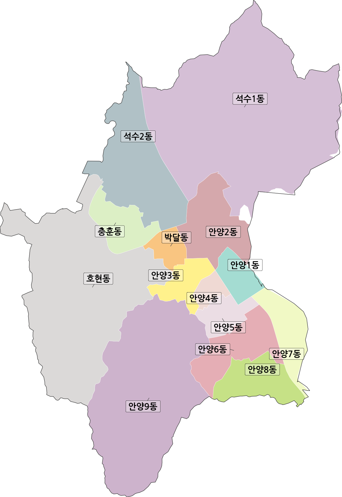 경기도 안양시 만안구 행정동 행정구역 경계 지도