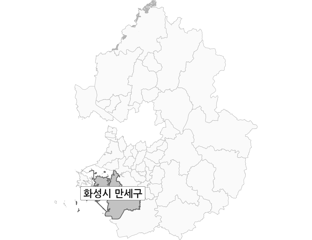 경기도 범위 내 화성시 만세구 행정구역 경계 지도