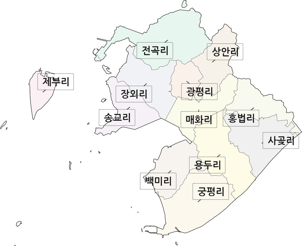 경기도 화성시 만세구 서신면 법정동 리 구분 행정구역 경계 지도