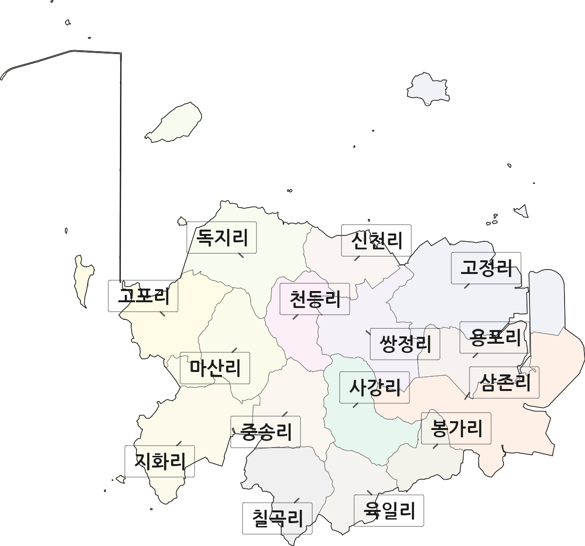 경기도 화성시 만세구 송산면 법정동 리 구분 행정구역 경계 지도