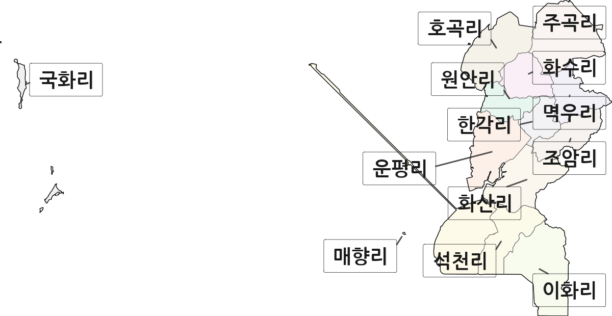 경기도 화성시 만세구 우정읍 법정동 리 구분 행정구역 경계 지도