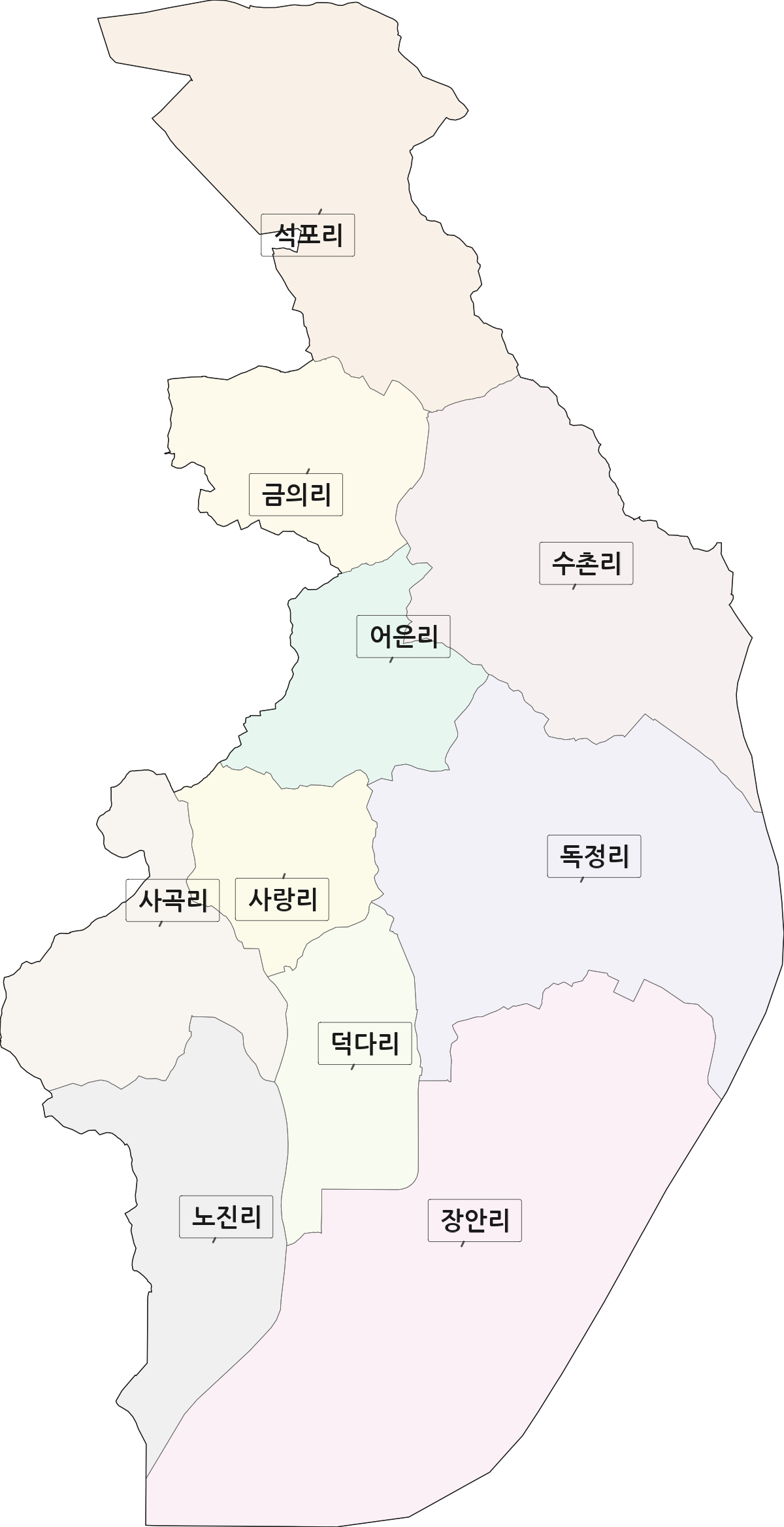 경기도 화성시 만세구 장안면 법정동 리 구분 행정구역 경계 지도