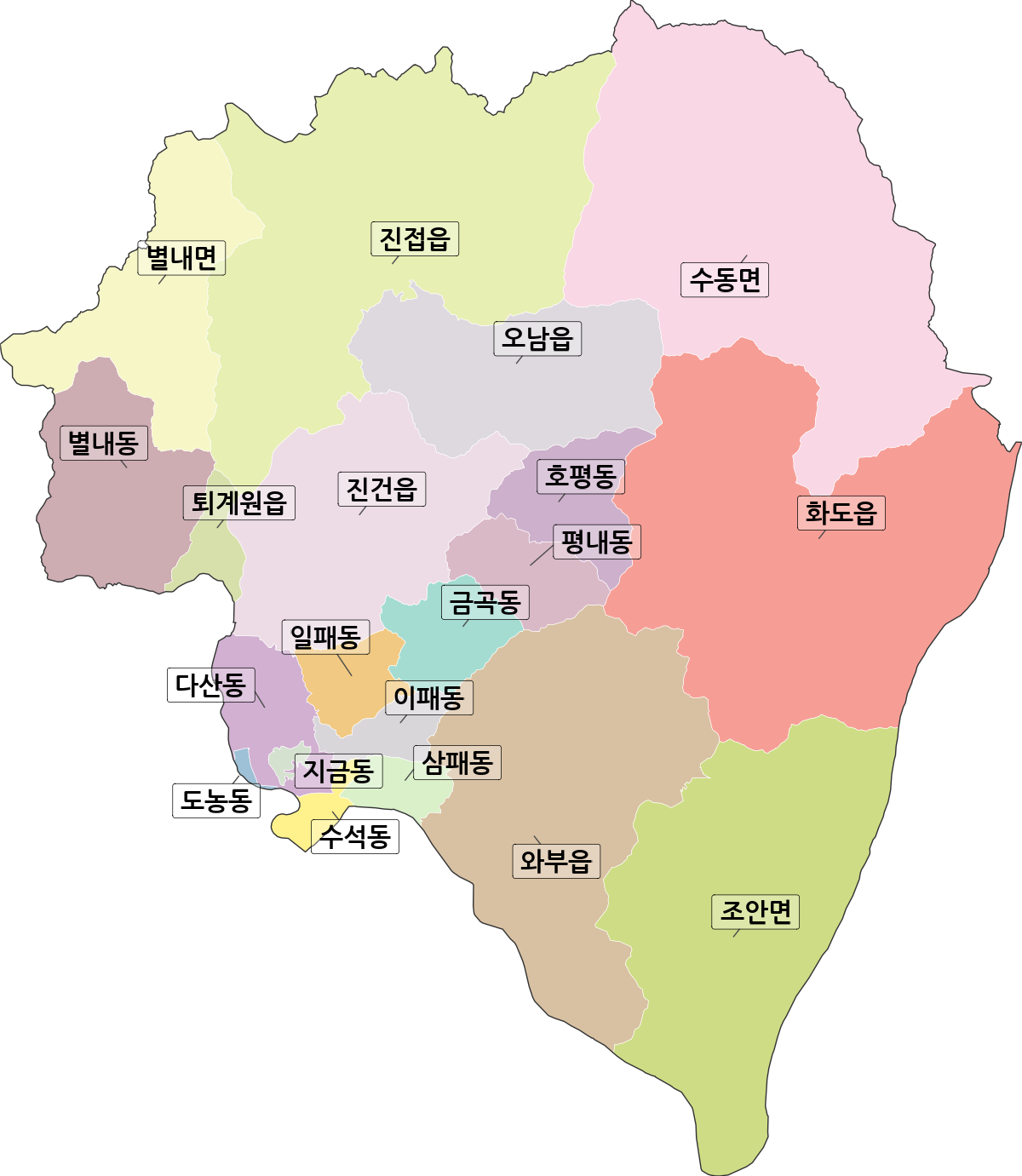 경기도 남양주시 법정동 행정구역 경계 지도
