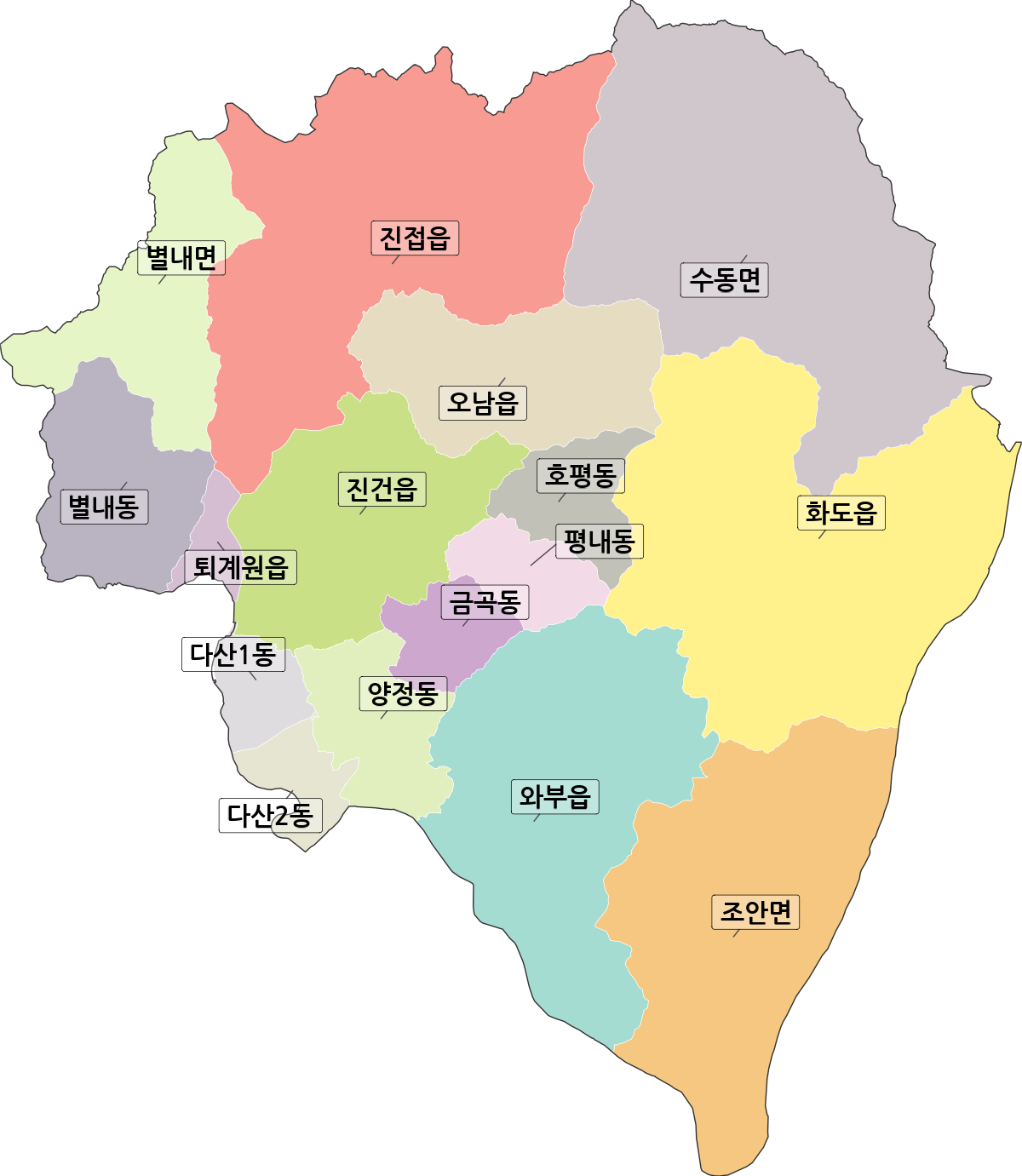 경기도 남양주시 행정동 행정구역 경계 지도