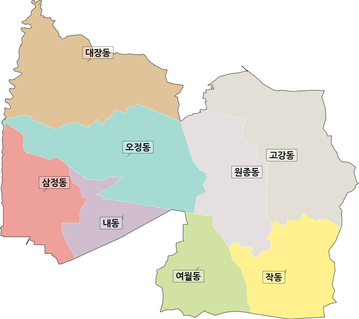 경기도 부천시 오정구 법정동 행정구역 경계 지도