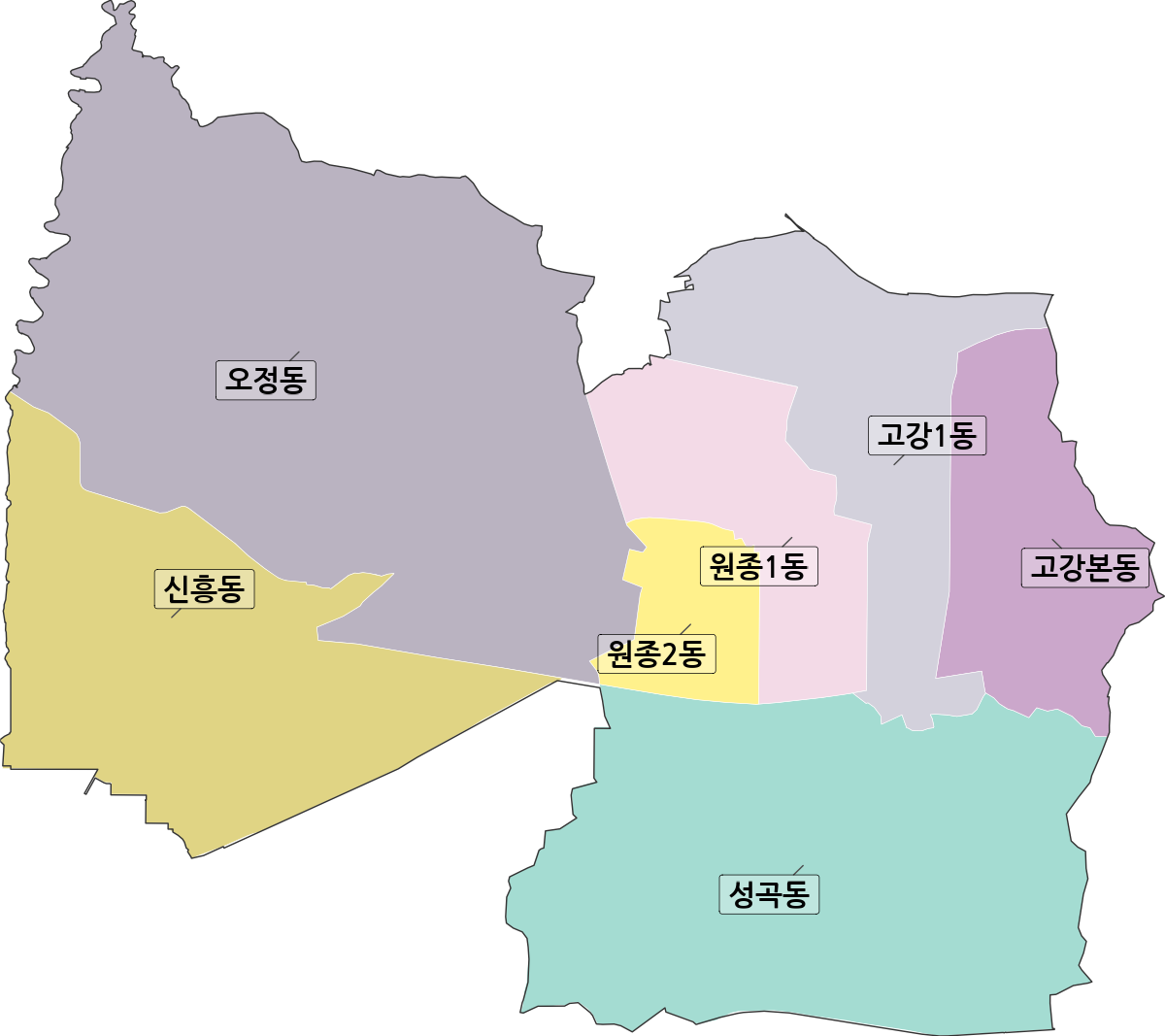 경기도 부천시 오정구 행정동 행정구역 경계 지도