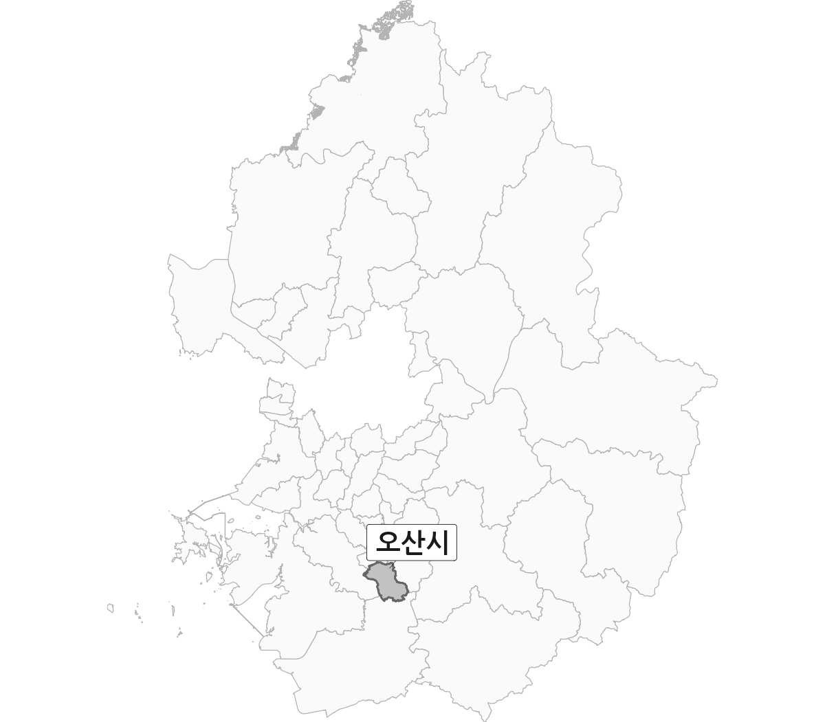 경기도 범위 내 오산시 행정구역 경계 지도