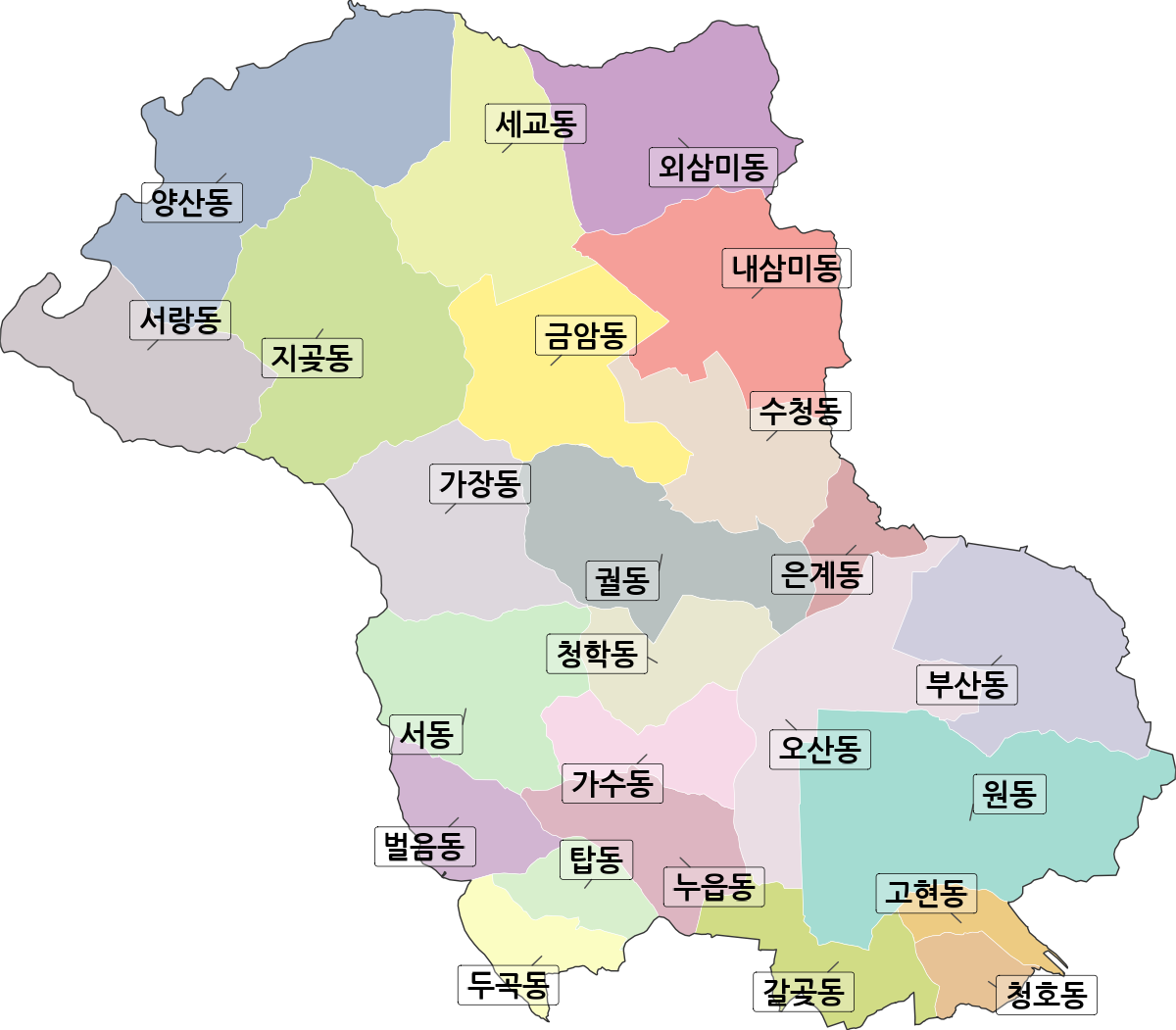 경기도 오산시 법정동 행정구역 경계 지도
