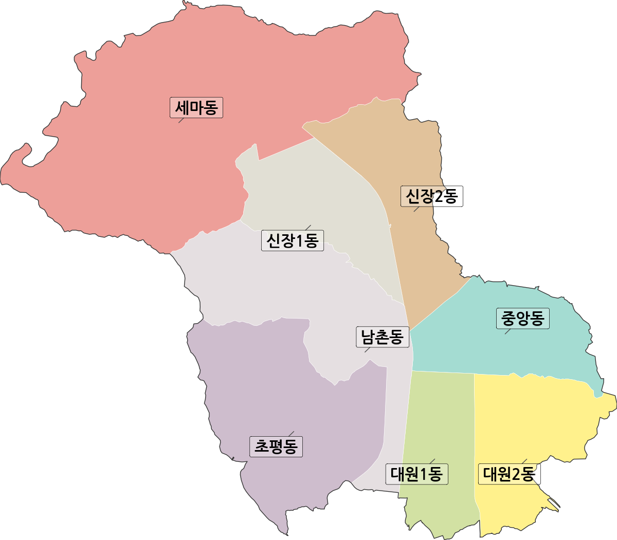 경기도 오산시 행정동 행정구역 경계 지도
