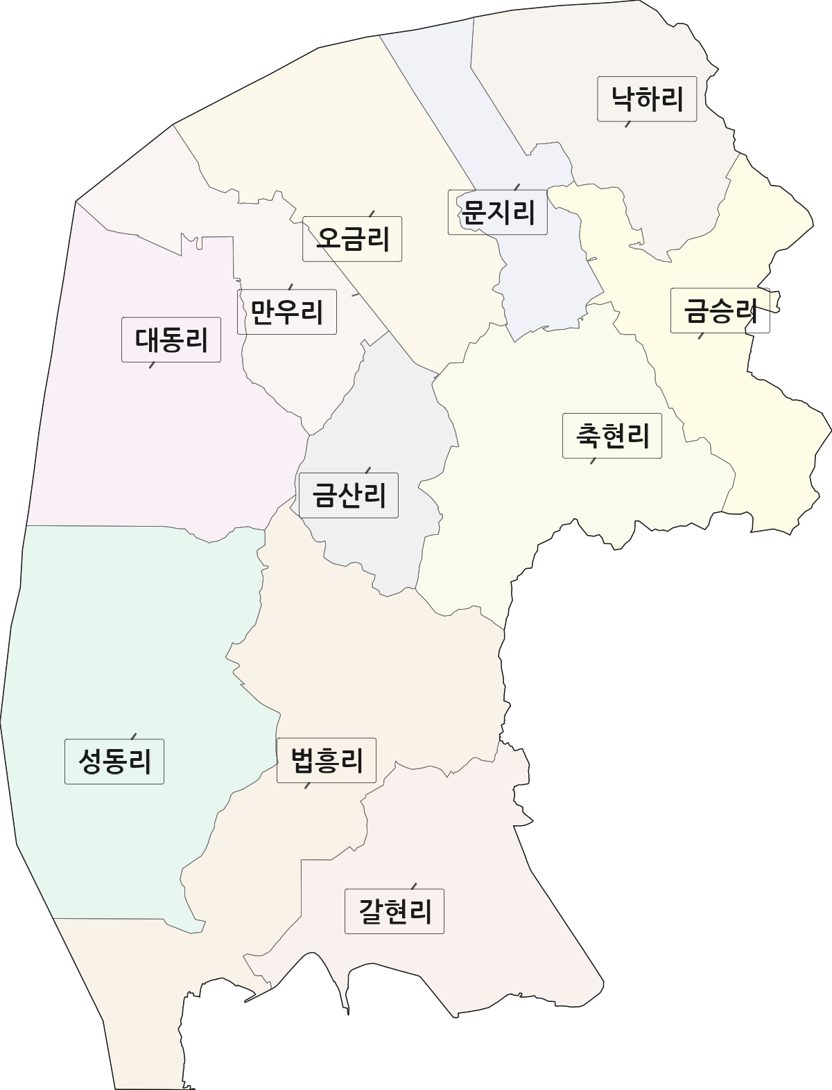 경기도 파주시 탄현면 법정동 리 구분 행정구역 경계 지도