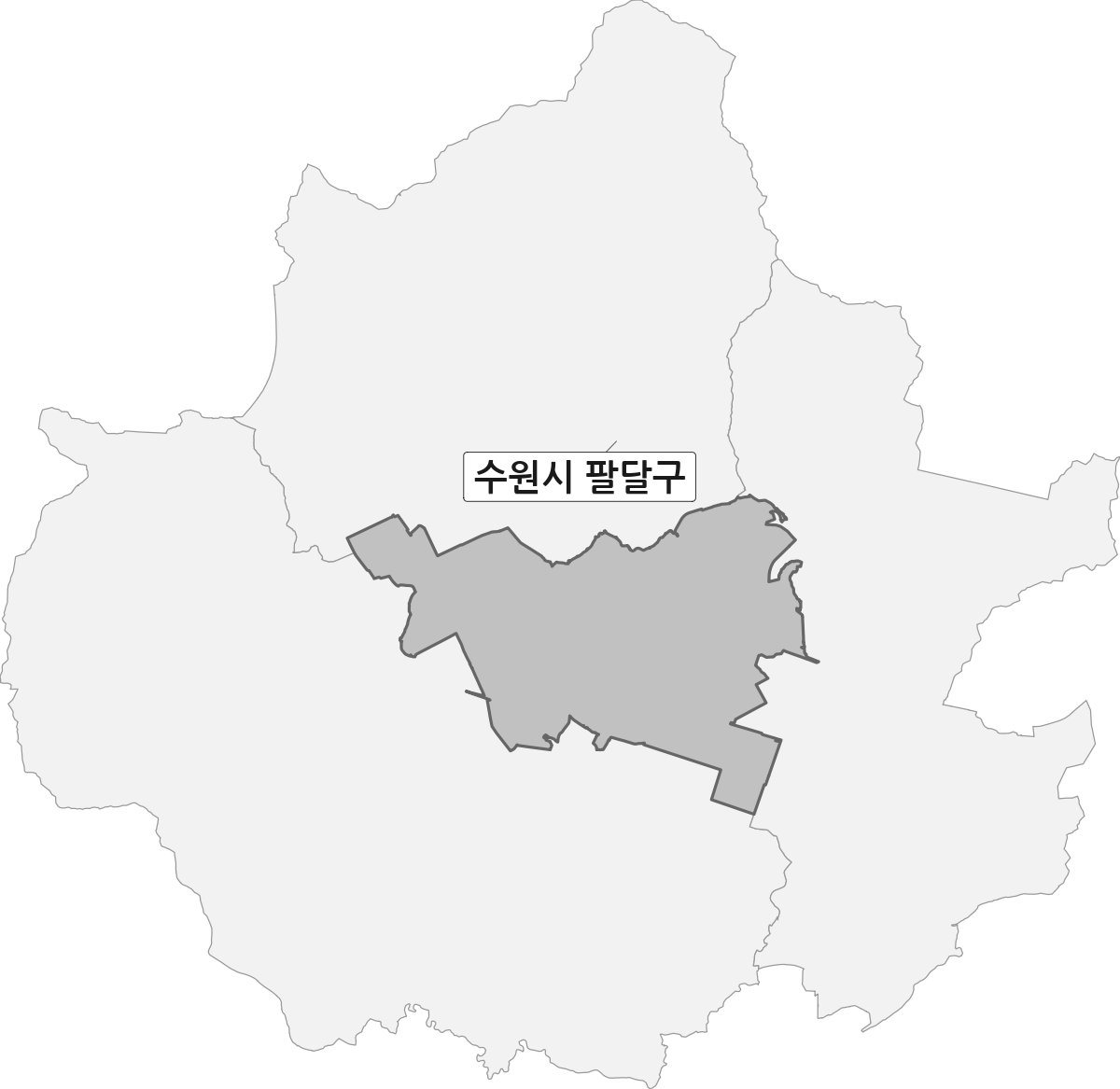 경기도 수원시 범위 내 팔달구 행정구역 경계 지도