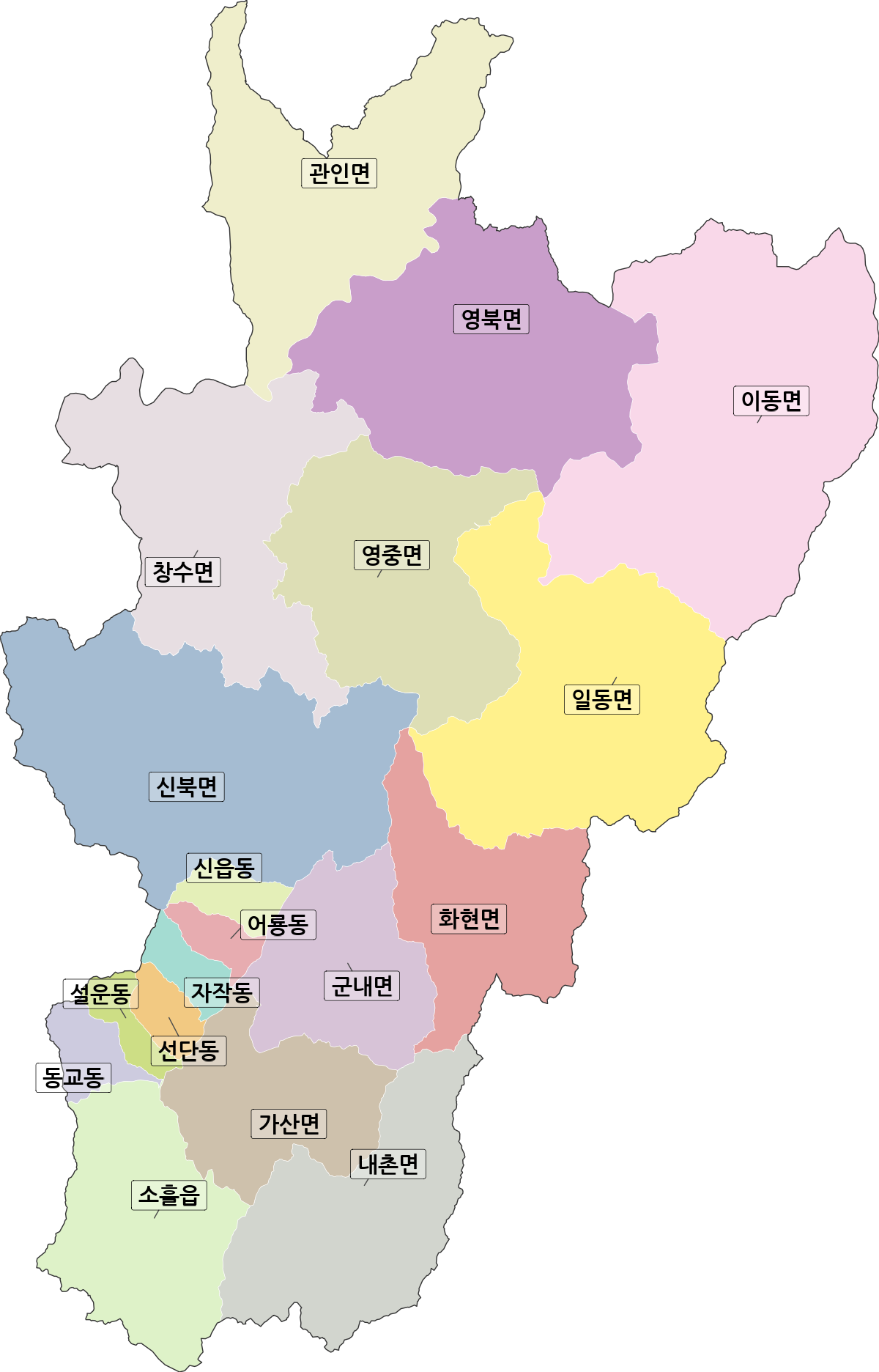 경기도 포천시 법정동 행정구역 경계 지도