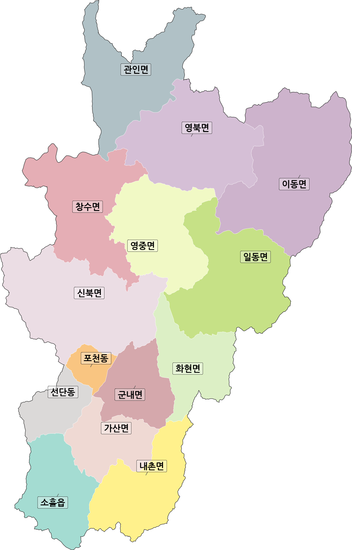 경기도 포천시 행정동 행정구역 경계 지도