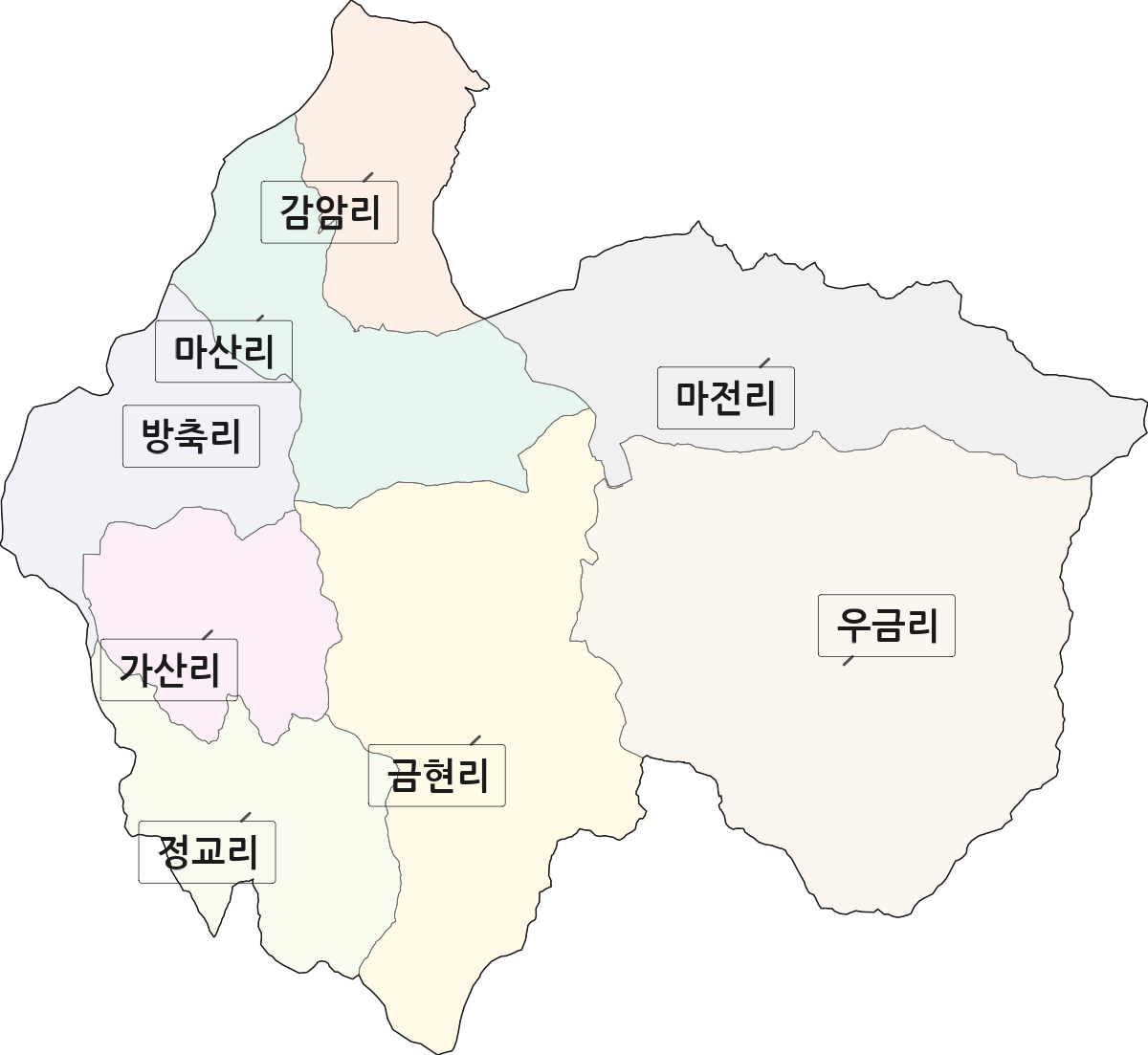 경기도 포천시 가산면 법정동 리 구분 행정구역 경계 지도