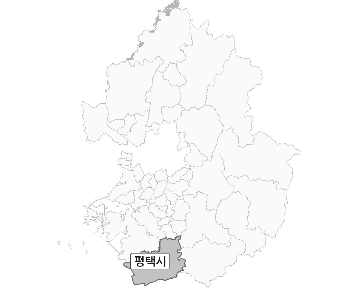 경기도 범위 내 평택시 행정구역 경계 지도